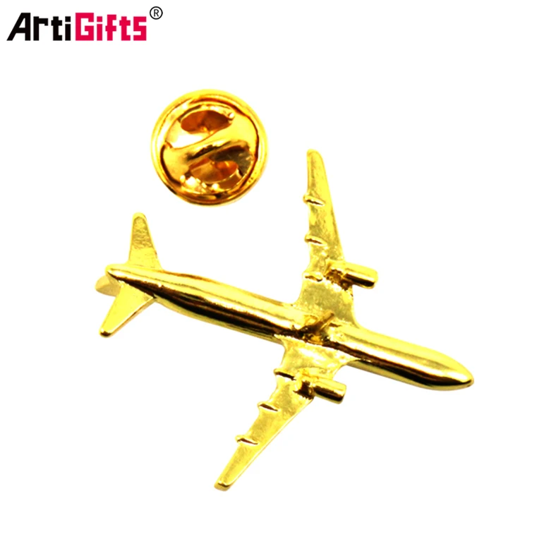 Oem Metal Crafts Professional Manufacturer Aircraft Lapel Pin Badge Custom 3D Metal Gold Security Airplane Badge Lapel Pin