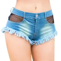 

YSMARKET Black White Blue Shorts Sexy Clubwear Women Denim Pants Fashion Jeans Slim Skinny Tassel Mesh Detail E810