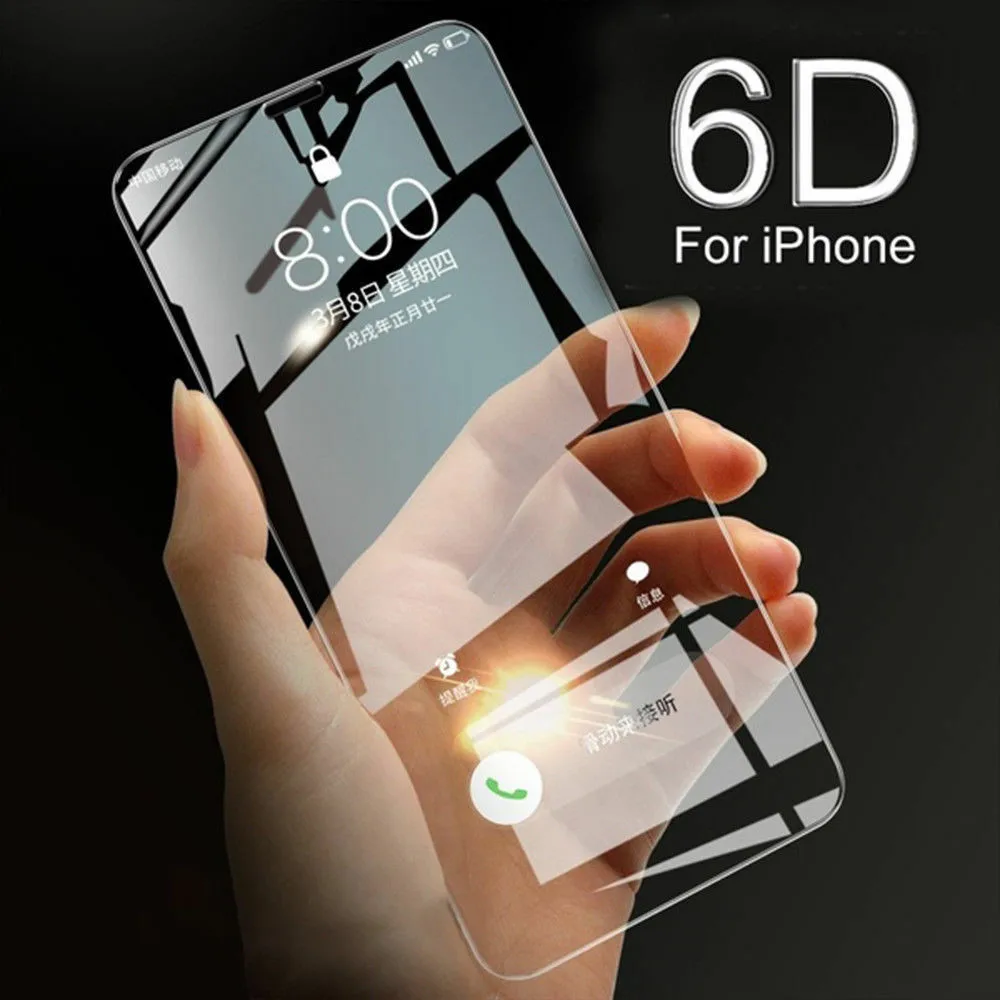 

wholesale Cell phone accessories 6D curved anti-shock tempered glass screen protector For iphone 6 7 8 plus X Xr Xs max 6.5, Transparency 99% color
