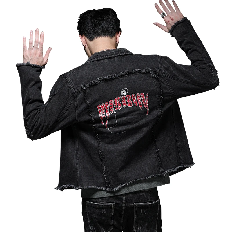 YueGe Oem men's wholesale ripped jeans jackets coat slim fit distressed men denim jacket
