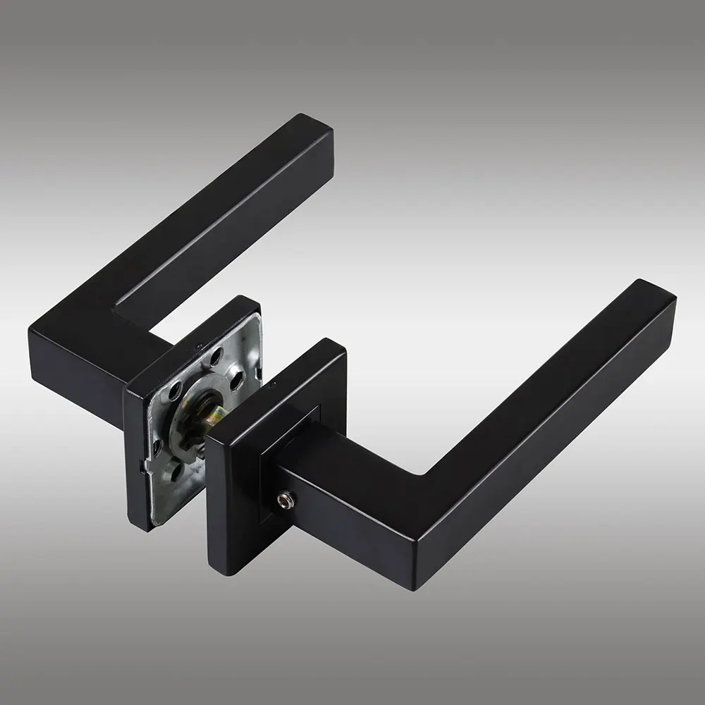 
201 stainless steel black finish color square tube lever door handles lock set with cylinder/key/WC square escutcheon 