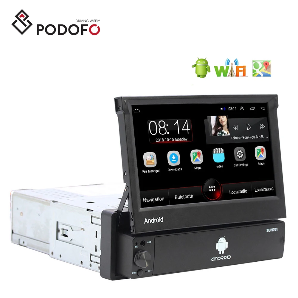 PODOFO 7 Inch Single Din Car Stereo with Mirror Link, HD Folding Touch