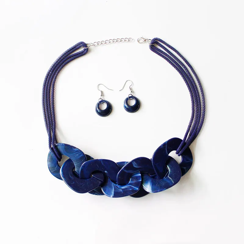 

Fashion Vintage Resin Personalized Statement Jewelry Sets Bohemian Acrylic Big Chunky Chain Necklace Earrings Sets (KJ040), Same as the picture