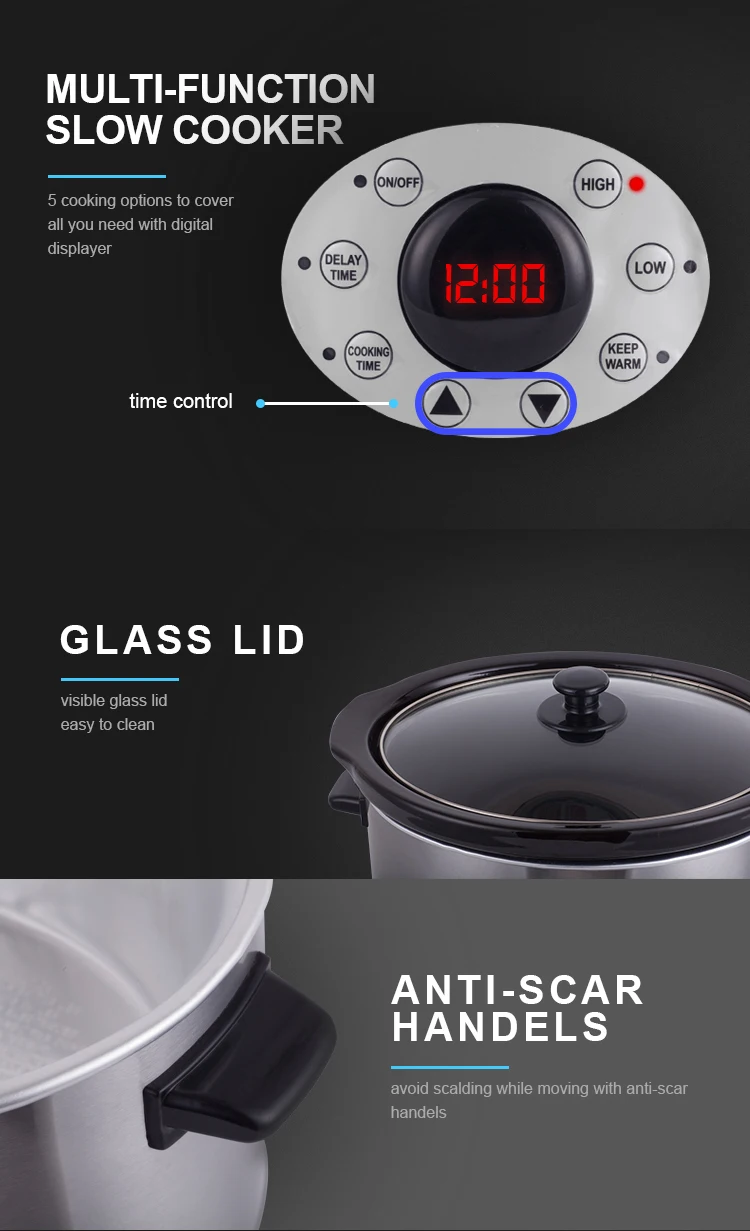 6.5l new pre-set multifunction digital timer Best top rated digital keep warm function slow cooker for sale