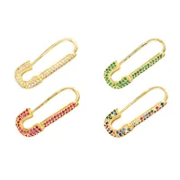 

EC1201 Dainty Gold Plated Diamond Micro Pave Rainbow Cubic Zirconia cz Safety pin Earring for Women Gift