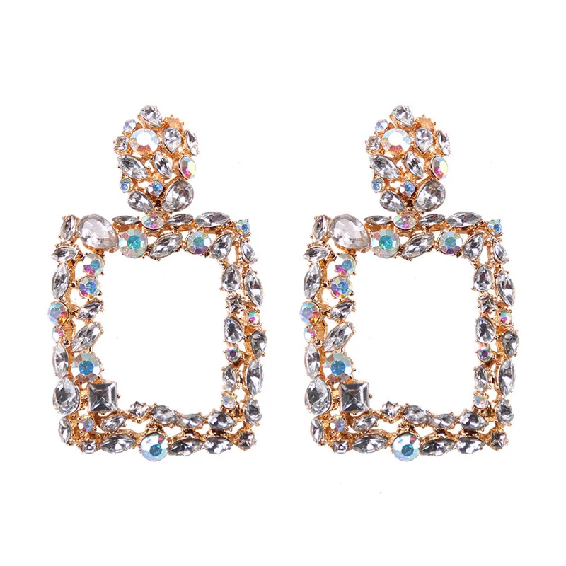 Women geometric earrings vintage colorful crystal square earrings