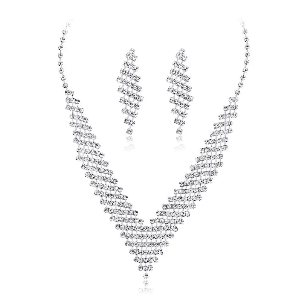 

Luxury Jewelry Necklace And Earing Set Crystal Zircon Wedding Bridal Jewelry Sets For Women (KJ061), Same as the picture