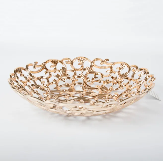 

wholesale hollow out flower design golden electroplated plastic dry fruit dish, Gold/silvery/rose gold
