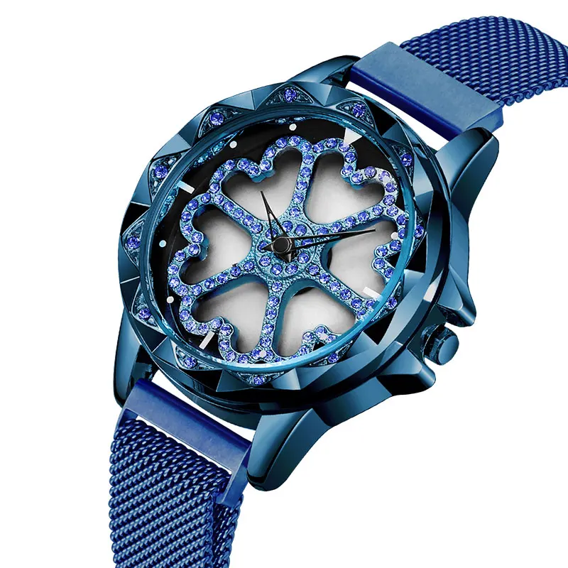

SANDA New Creative Design Magnetic Buckle Watch Women Watches 360 Rotation Ladies Diamond Watch Steel Mesh Strap Bracelet Watch