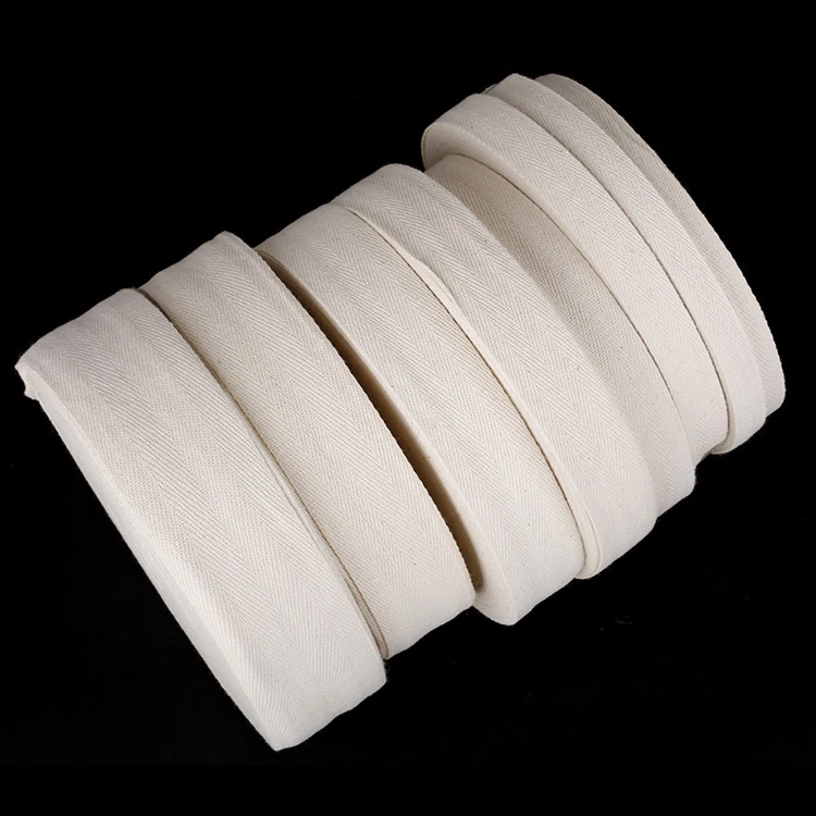 

Stock wholesale black white natural color herringbone twill cotton ribbon, Off white black white