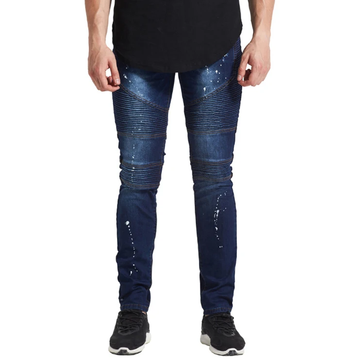 

Trendy men's jeans, creases, motorcycles, men's jeans BIKER JEANS Ripped Skinny