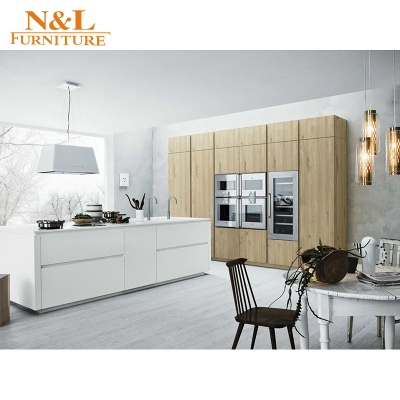
MDF white lacquer kitchen cabinet furniture with kitchen island 
