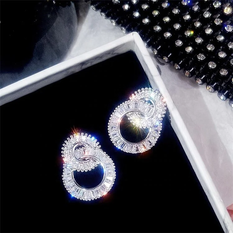 

Eight shape Drop earrings Crystal cz Silver Color Statement Wedding Wedding Dangle Earrings for women Bridal Party jewelry