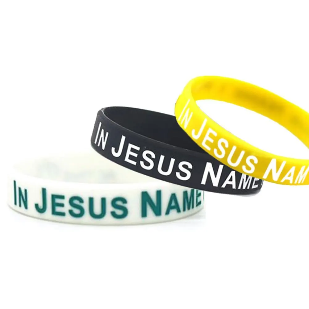SpringPear Silicone Sport Fitness Wristbands with Words in Jesus Name I Play for Unisex Adults Teenagers