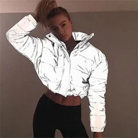 

SHC101 Fashion cropped reflective jacket women reflective puffer jacket