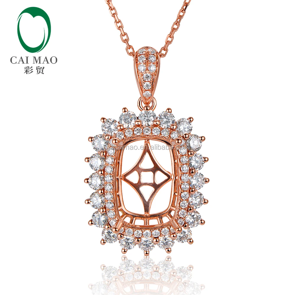 

Caimao Brand New solid 10x14mm Cushion Cut 14K Rose Gold Diamond Semi mount Pendant, N/a