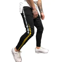 

Stock black with gold side stripe jeans men jeans trousers