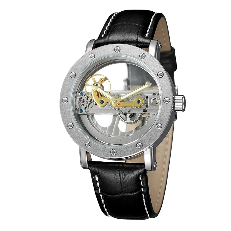 

FORSINING 499 Brand Mens Luxury Genuine Leather Band Skeleton Automatic Mechanical Watch Hollow Simple Wristwatch