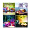 Wholesale Lilac Butterfly Orchid Canvas Artwork Zen Stone Canvas Print Decorative Candle Light Picture Printed on Canvas