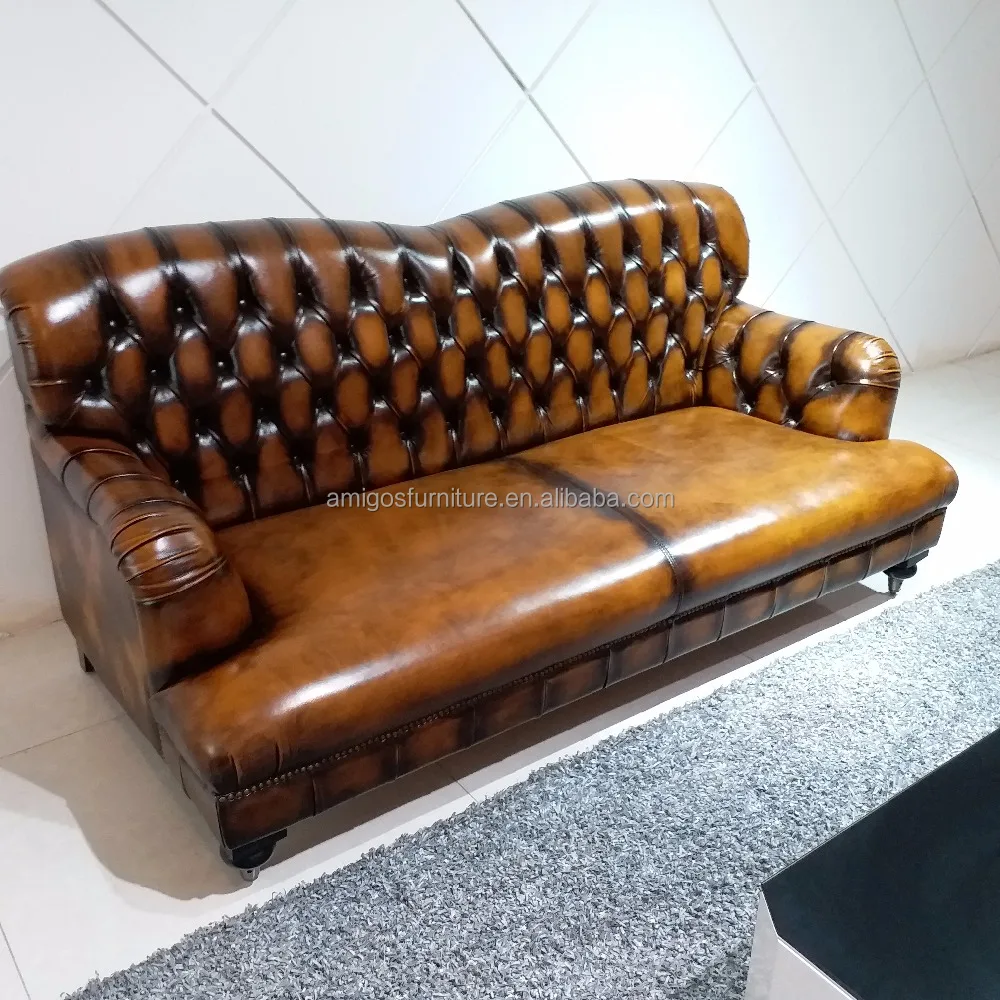 Heated European Design Antique Tan Leather Chesterfield Sofa Product On Alibaba