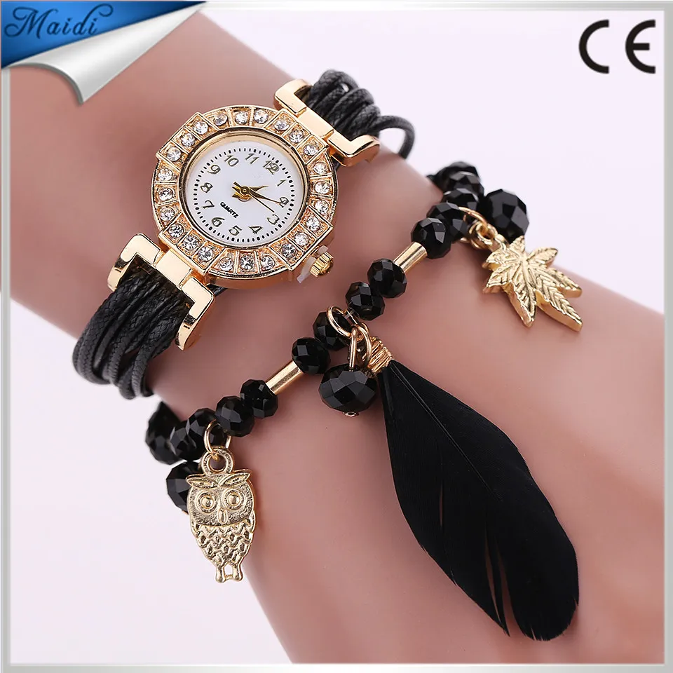 

Free Shipping 2017 Women Feather Weave Wrap Bracelet Watch Fashion Chain Ladies Watches Relogio feminino WW050, 5 different colors as picture