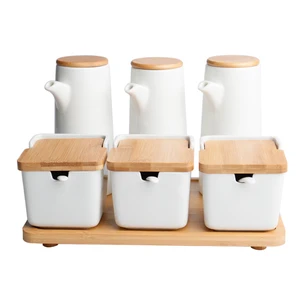 Image of Chinese ceramic wine pot square seasoning salt cans set