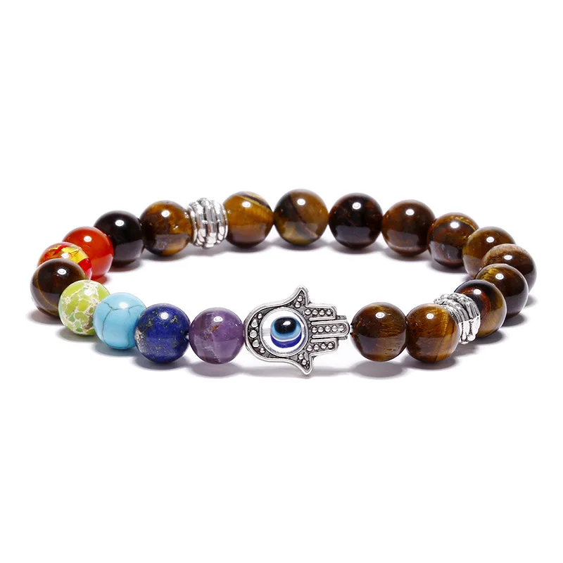 

High Quality A Grade Natural Tiger Eye Beads Jewelry 7 Chakra Healing Yoga Bracelet for Men and Women