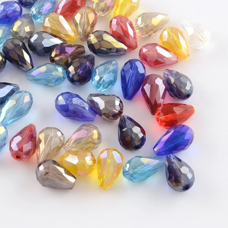 PandaHall 11mm Faceted AB Color Plated Glass Teardrop Beads