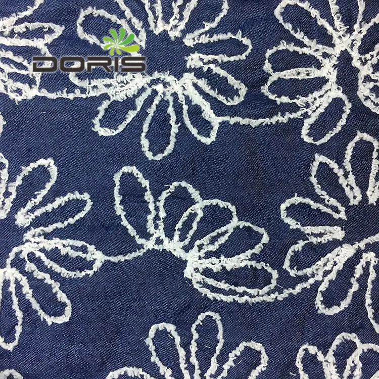 3d 刺绣花提花 100% 纯棉面料牛仔面料高品质