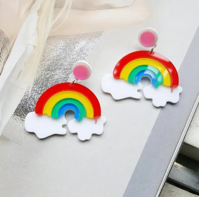 

European Fashion Personality Night Club Earrings Accessories Big Acrylic Rainbow Earrings Female Rainbow Jewelry For Party