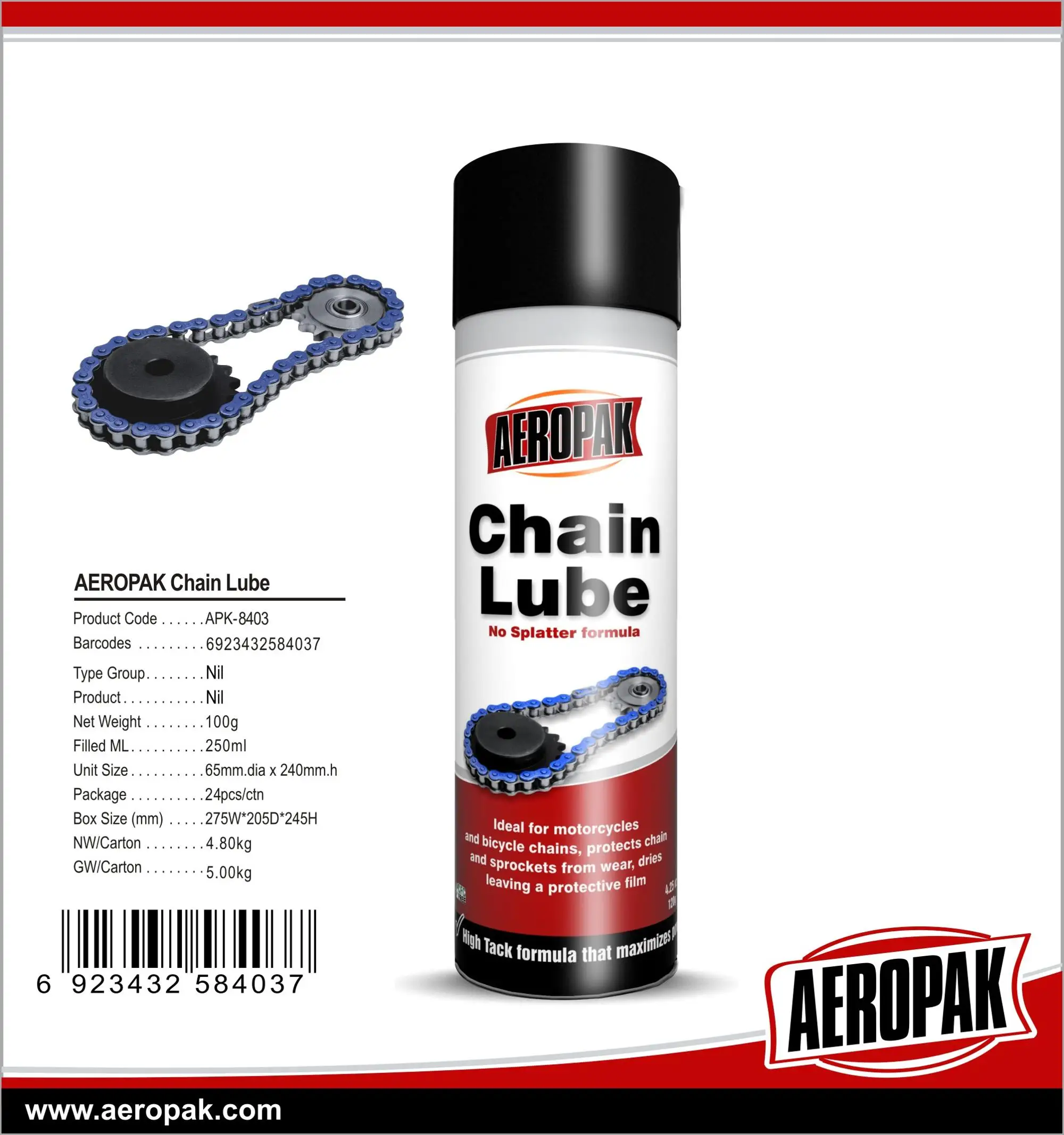 Aeropak Bike Chain Lube Oil Motorcycle Chain Lube Spray