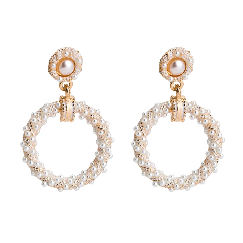 

2019 New Baroque Vintage Loop Circle Pearl Dangle Earrings For Women Ladies Sweet Gold Korean Jewelry Drop Earring (KER232), Same as the picture