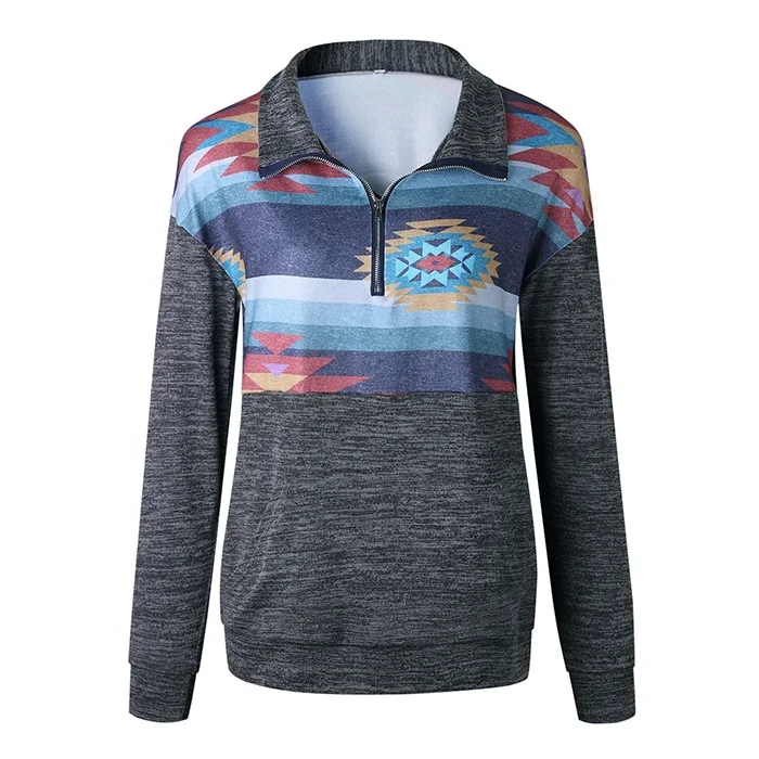 

New Design Women Zip Floral Printed Long Sleeve Pullover Sweatshirt, Pictures show