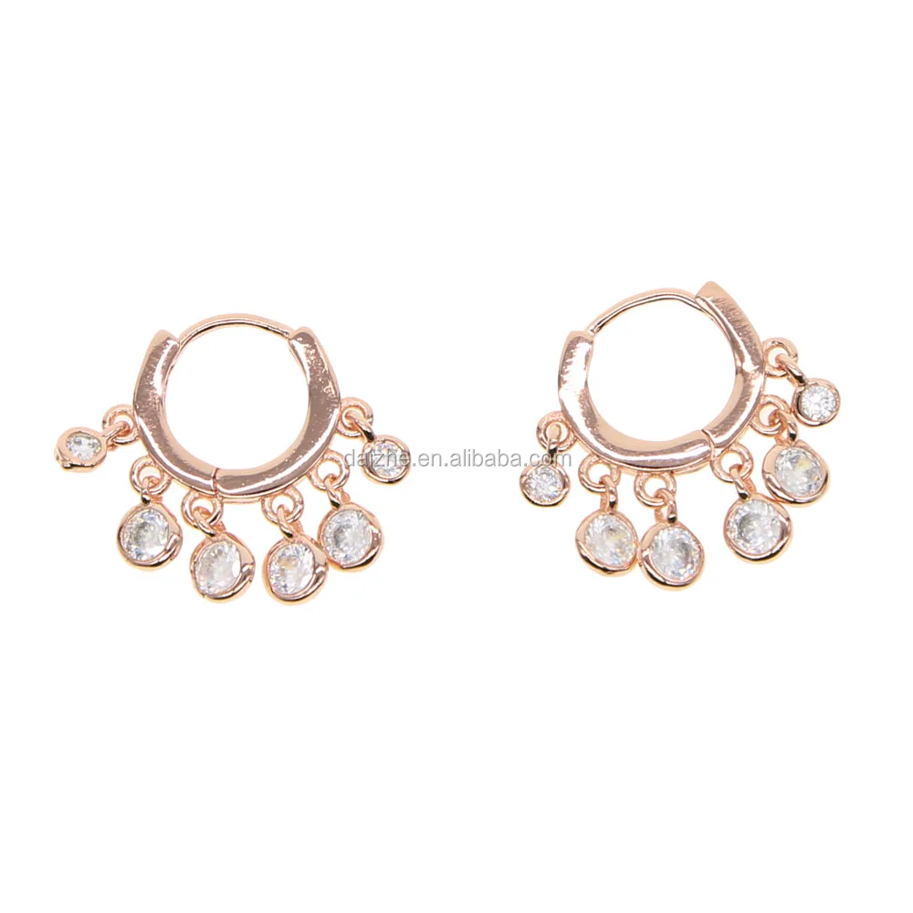 

2018 newest cz pave charm tassel cute hoop earring with rose gold gold rhodium plated for women wedding earring