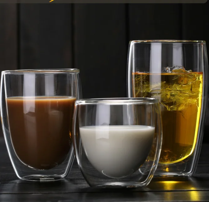 

wholesale customize double wall glass tea coffee mug/ water cup, Transparent