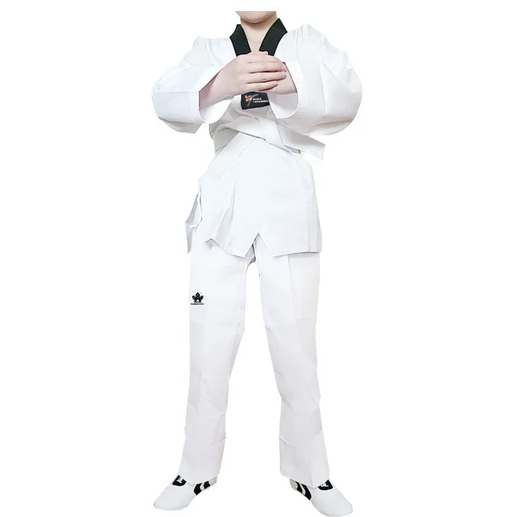 

Custom Sale White Color Ribbed Taekwondo Coats Tkd Pants Taekwondo Uniforms With Free Belt