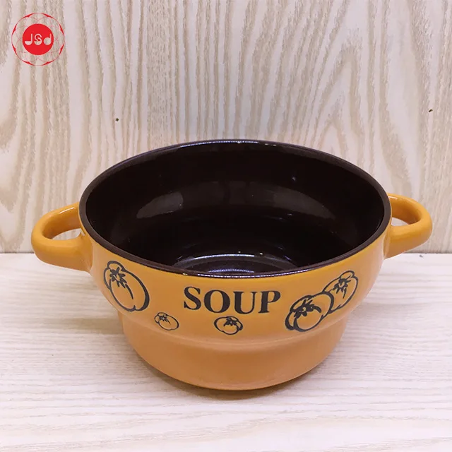 Creative color glazed embossed ceramic soup bowl hot sale