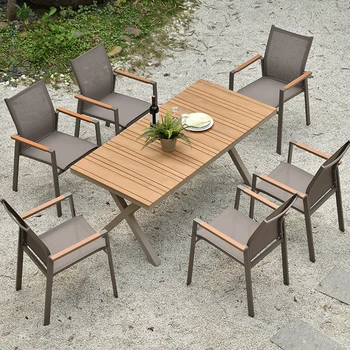 Outdoor Garden Furniture 6 Chairs Wooden Dining Tables And Chairs Set