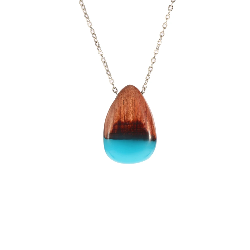 

Wooden and Resin Jewelry Factory Wholesale Amazon Hot Sale Water Drop Pendant Beach Ocean Fashion Necklace for Women SJDYTS006, Blue