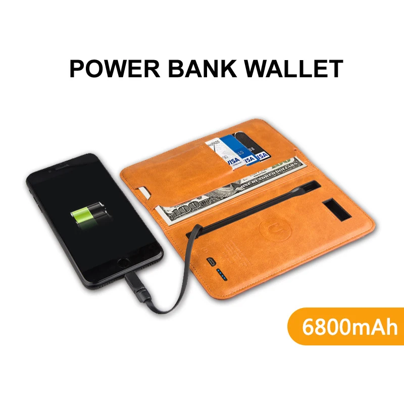 

Power Charging Leather Wallet: Smartphone flat Wallet Case with Phone Battery Charger Power Bank 6000mAh Purse for Men Women, Black,blue,brown,red