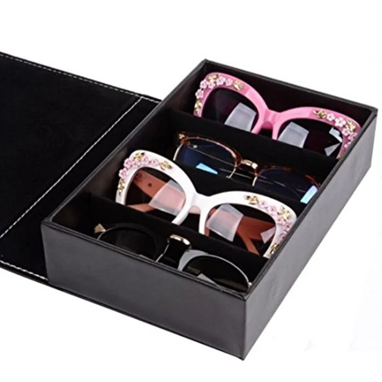 4 Slot Luxury Custom Logo Printing Leather Eyeglass Sunglasses Packing 