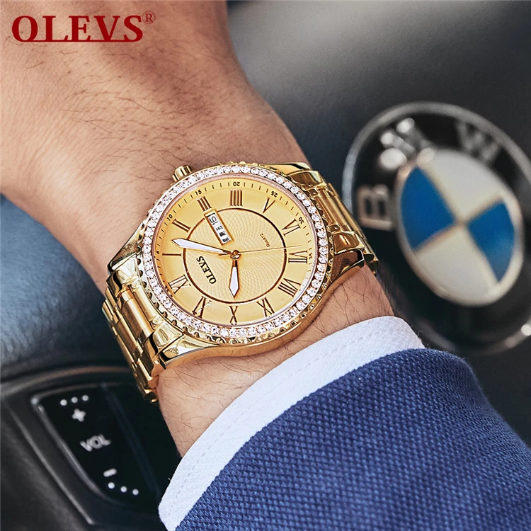 

OLEVS 6899 Fashion Rhinestone Quartz Clock Mens Watch Top Brand Luxury Steel Business Waterproof Watch Luminous Date Week Clock