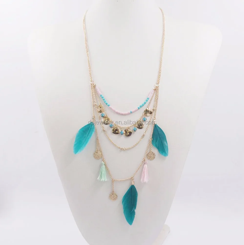 

2019 wholesale gold woman accessories jewelry tassel feather necklace, Silver