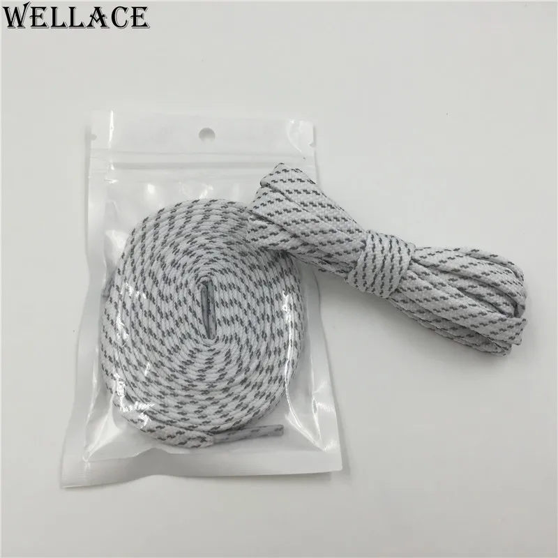 

Wellace design your own shoe laces flat athletic shoelaces glow in the dark shoe strings reflective shoe laces, Customized pantone color+grey 3m