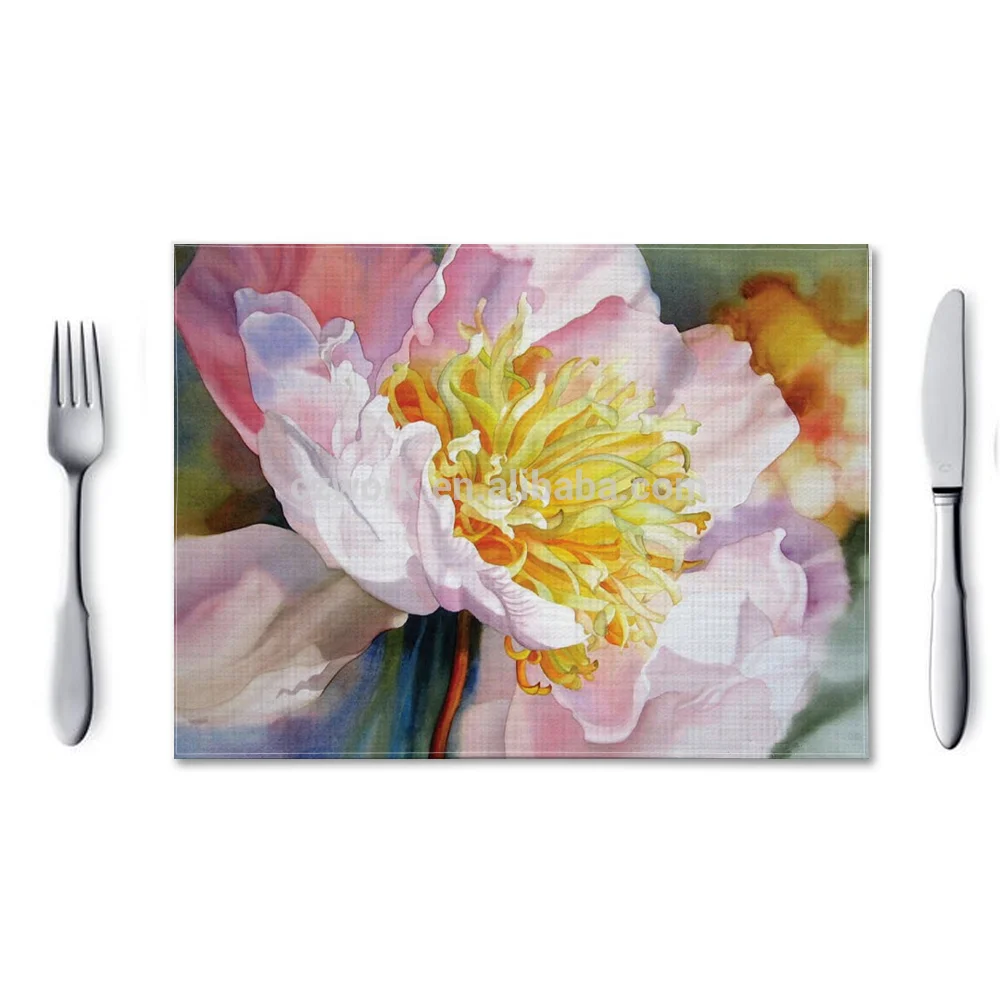 

Customized Patterns Printing Waterproof Cotton Linen Polyester Fabric Placemat Dining Tables Mats Bar Mat