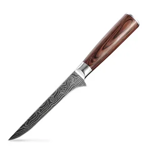 yijia stainless steel long neck curved boning knife with wood