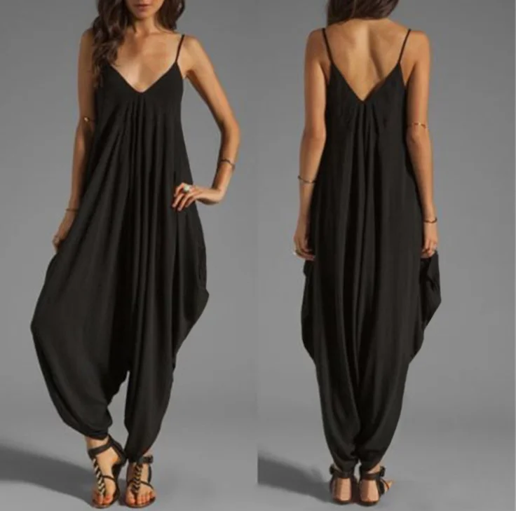 

2019 wholesale cheap Low-cut v-neck womens loose jumpsuit casual slacks