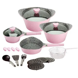 19pc Diecast Aluminum Granite Nonstick Coating Induction Bottom Cookware Set /24,28cm Soup Pot+ 24cm Deep fry Pan+16cm Sauce Pan