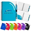 Single spiral bound, white Polypropylene cover with contrasting bold color large front pocket, die-cut detail
