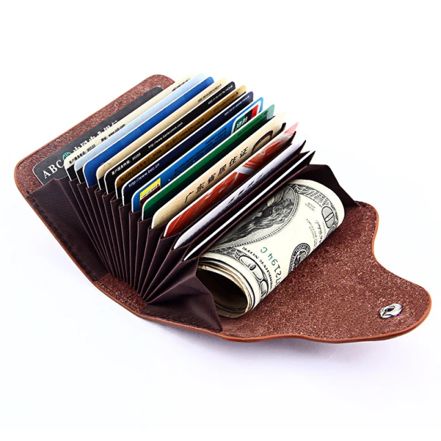 

Wholesale simple organ business style colors genuine leather PU leather bank credit card holder wallet